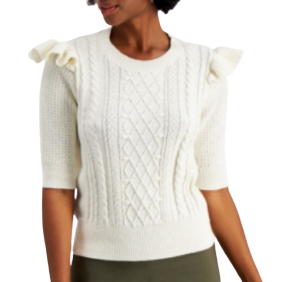 Charter Club Ruffle-Trim Cable Knit Sweater Large - Picture 1 of 4